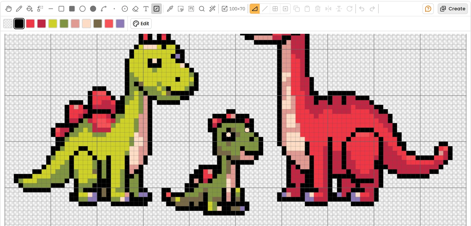 The pattern editor with the part stitch tool selected, showing the four things a tap can place: a part stitch, a half stitch, a petite, or nothing to rub one out